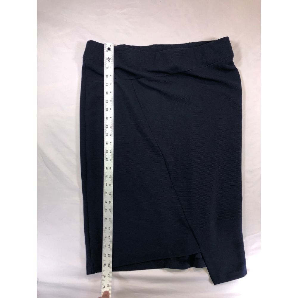 ECI New York Womens XL Navy Blue Ribbed Textured Asymmetrical Wrap Front Skirt - Picture 2 of 9